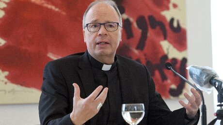 Der Trierer Bischof Ackermann informiert in einem Pressegespräch / © Harald Tittel (dpa)