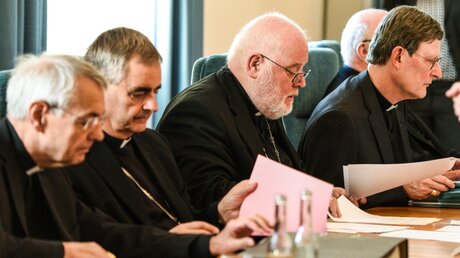 Deutsche Bischöfe mit Nuntius Eterovic (z.v.l.) / © Harald Oppitz (KNA)