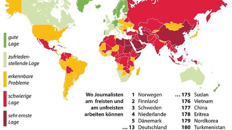 Die Pressefreiheit weltweit auf einen Blick ("Reporter ohne Grenzen") / © picture-alliance/ dpa-infografik (dpa)