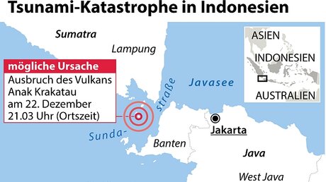 Indonesien mit Lage des Vulkans Anak Krakatau und der betroffenen Gebiete / © J. Reschke (dpa)