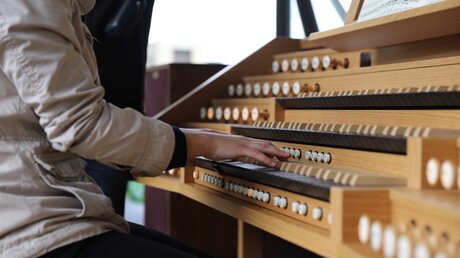 Johanna Thiele spielt Orgel vor dem Dom / © Lea Brüggemann (DR)