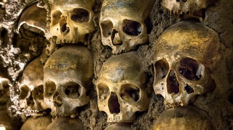 Mauer voller Schädel und Knochen in der Knochenkapelle in Evora / © Gilmanshin (shutterstock)