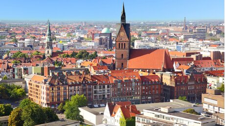 Panoramaansicht auf die Stadt Hannover, in der Mitte die Marktkirche (shutterstock)