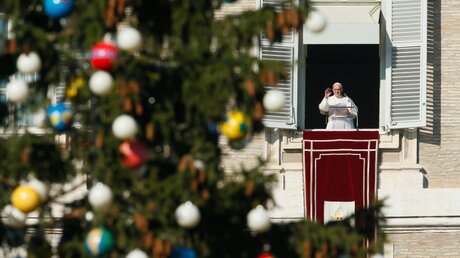 Papst Franziskus neben einem Weihnachtsbaum / © Paul Haring (KNA)