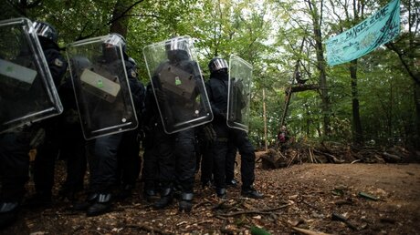 Polizisten beginnen mit Räumung im Hambacher Forst / © Jana Bauch (dpa)