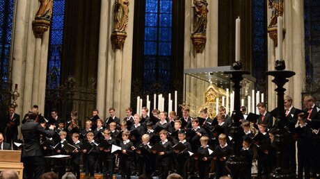 Premiere für den Würzburger Knabenchor: ein Auftritt vor dem Dreikönigenschrein. / © Beatrice Tomasetti (DR)