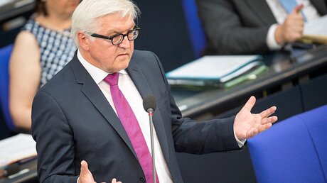 Stellte den Bericht vor: Außenminister Steinmeier / © Alexander Heinl (dpa)