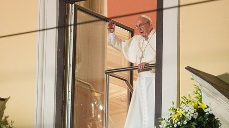Papst am Papst-Fenster in Krakau / © Armin Weigel (dpa)