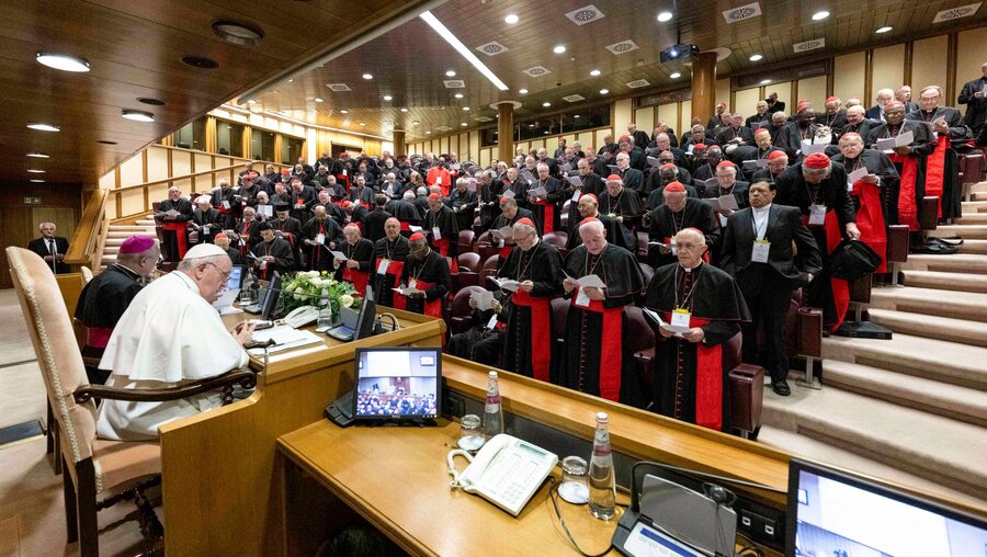 Papst Franziskus und Kardinäle bei der Kardinalsversammlung am 29. August 2022 im Vatikan / © Vatican Media/Romano Siciliani (KNA)