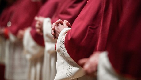 Bischöfe beten nebeneinander / © Julia Steinbrecht (KNA)