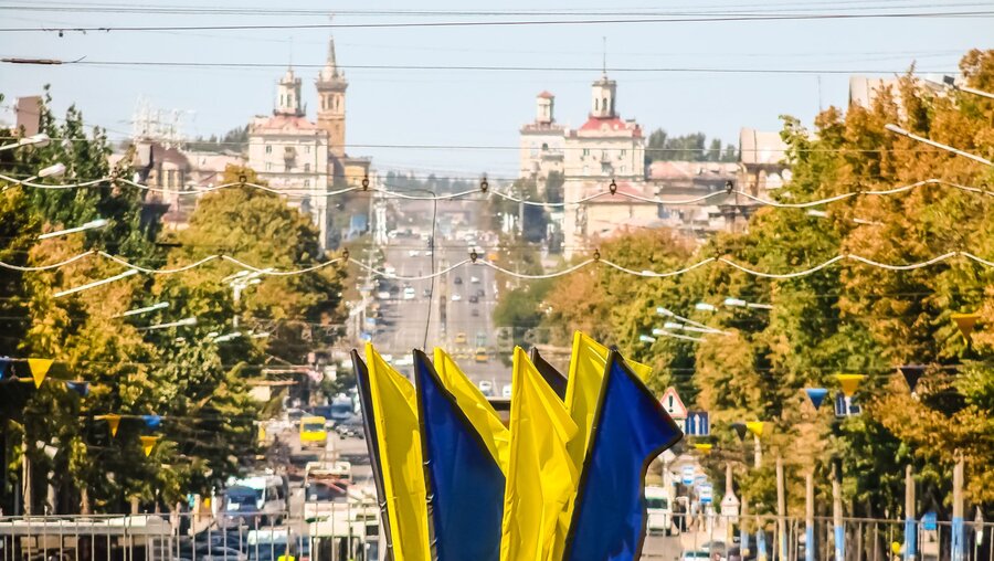 Ukrainische Flaggen in der von Russland besetzten ukrainischen Stadt Saporischschja / © Victor Babenko (shutterstock)