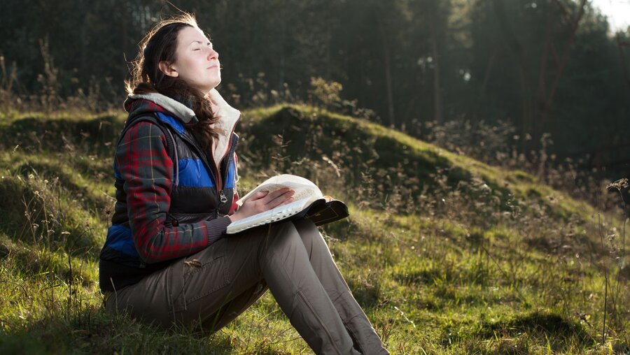 Eine Frau liest in der Natur die Bibel / © 4Max (shutterstock)