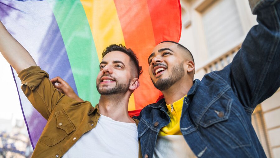 Homosexuelles Paar mit Regenbogenfahne / © Mix Tape (shutterstock)