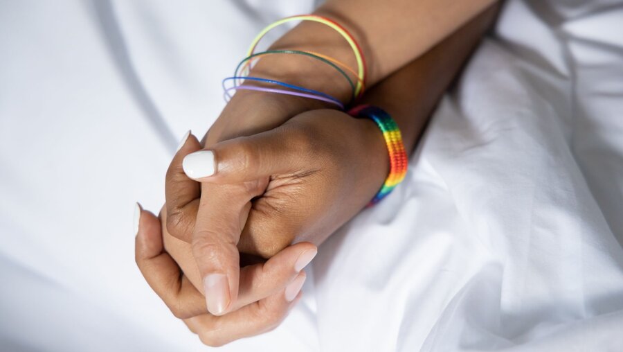 Ein homosexuelles Paar hält sich an den Händen / © 9nong (shutterstock)