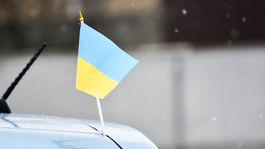 Ukrainische Flagge am Auto / © Vanilin Ka (shutterstock)