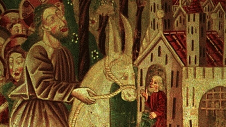 Palmsonntag: Jesus reitet auf einem Esel in Jerusalem ein (KNA)