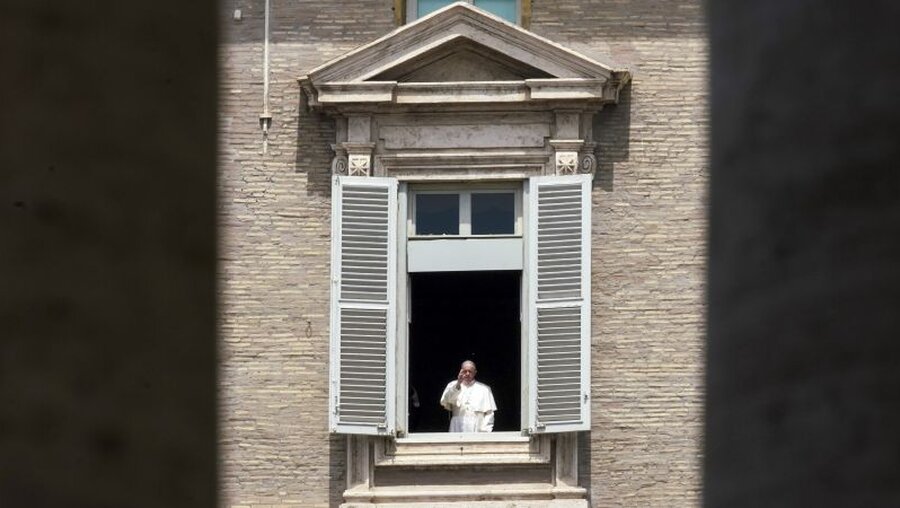 Papst Franziskus am Fenster seines Ateliers im Apostolischen Palast / © Andrew Medichini (dpa)