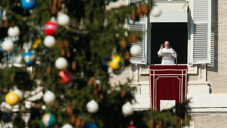 Papst Franziskus neben einem Weihnachtsbaum / © Paul Haring (KNA)