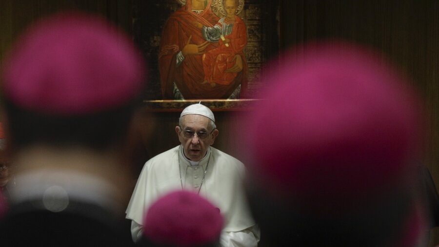Papst Franziskus spricht zu Bischöfen / © Gregorio Borgia (dpa)