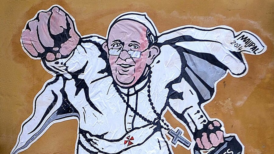 Graffiti mit dem Motiv "Papst Franziskus als Superman" / © Romano Siciliani (KNA)