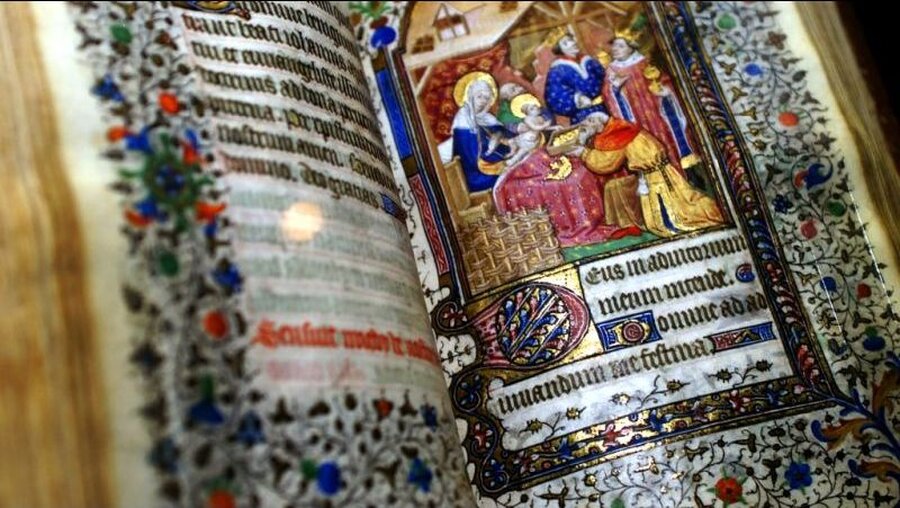  Pariser Stundenbuch um 1430-1440, Die Drei Könige huldigen Christus (KNA)