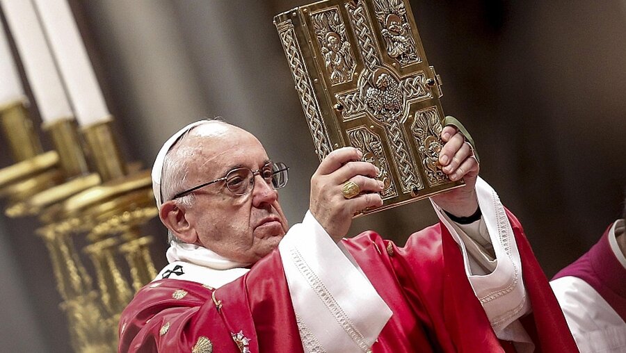 Papst Franziskus beim Pfingstgottesdienst  / © Giuseppe Lami (dpa)