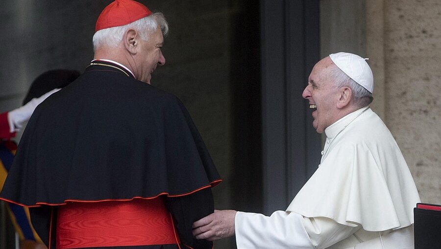 Ein Bild aus besseren Zeiten: Kardinal Müller und Papst Franziskus  (dpa)