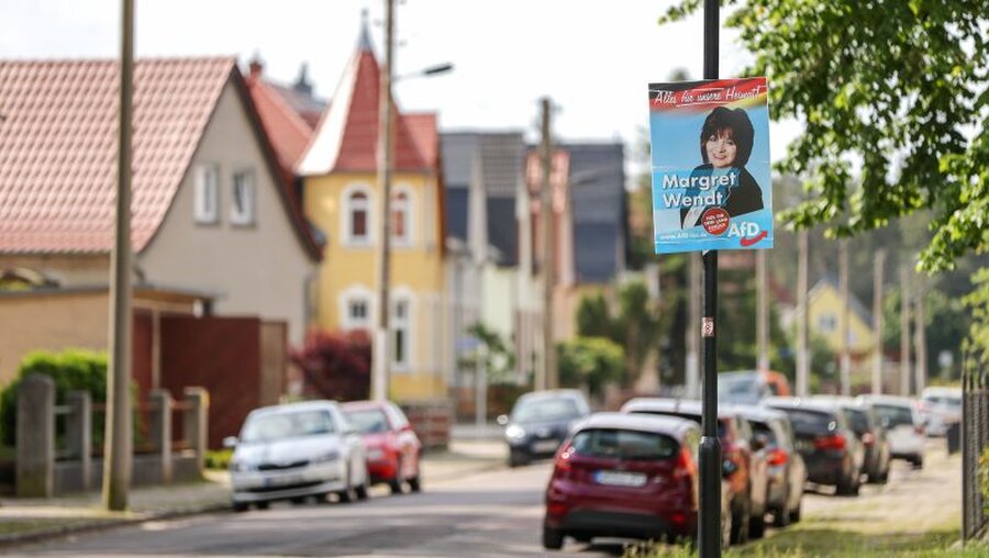 Sachsen-Anhalt: Ein Wahlplakat der AfD hängt an einer Laterne / © Jan Woitas (dpa)