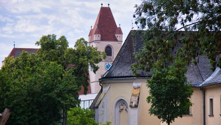 Turm der Kathedrale St. Martin aus dem Park des Esterhazy Schlosses in Eisenstadt / © Manuel Zrost (shutterstock)