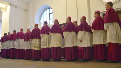 Die deutschen Bischöfe vor dem Eröffnungsgottesdienst in der Sakristei (dpa)