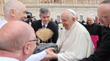 Missbrauchsbetroffene treffen Papst Franziskus / © Robert Kiderle/EOM (dpa)