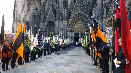 Am Dom wird die Prozession empfangen / © Johannes Schroeer (DR)