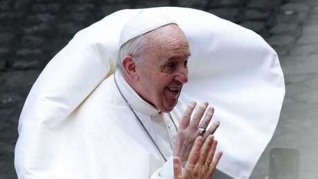 Papst Franziskus begrüßt Gläubige während seiner wöchentlichen Generalaudienz / © Evandro Inetti (dpa)