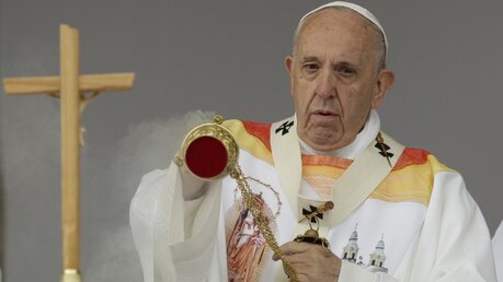 Papst Franziskus bei der Messe / © Andrew Medichini (dpa)