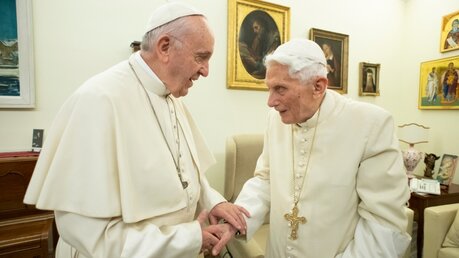 Papst Franziskus besucht Ex-Papst Benedikt / © Vatican Media (dpa)