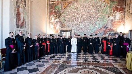Papst Franziskus und ukrainische Delegation / © Vatican Media/Romano Siciliani (KNA)