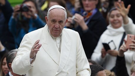 Papst Franziskus während der Generalaudienz auf dem Petersplatz am 18.11.2015 / © Paul Haring (KNA)
