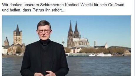 Schirmherr ist Kardinal Woelki und hat den Beteiligten im Vorhinein Grüße via Video geschickt.  / © Screenshot