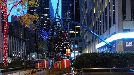 Abgebrannter Weihnachtsbaum vor Zentrale desTV-Senders Fox News in New York / © Luiz C. Ribeiro/New York Daily News (dpa)