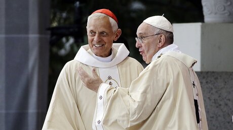 Da hatten sie noch gut Lachen: Kardinal Donald Wuerl (l.) und Papst Franziskus / © David Goldman (dpa)