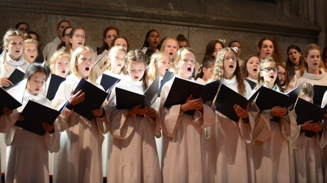 Der Mädchenchor am Kölner Dom unter der Leitung von Oliver Sperling singt aus der "Missa fidem cantemus" von Christian Matthias Heiß. / © Beatrice Tomasetti (DR)