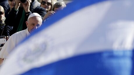 Papst Franziskus hinter argentinischer Flagge / © Andrew Medichini (dpa)