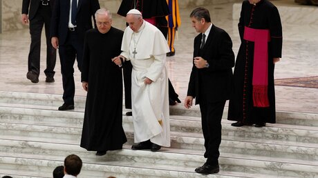 Papst Franziskus wird gestützt / © Paul Haring (KNA)
