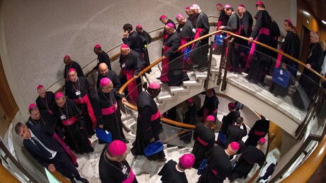 Bischöfe in einem Treppenhaus der Audienzhalle (Archiv) / © Vatican Media/Romano Siciliani (KNA)