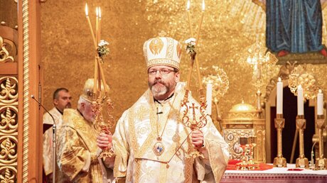 Swjatoslaw Schewtschuk, Erzbischof von Kiew und Großerzbischof von Kiew-Halytsch der Ukrainischen Griechisch-Katholischen Kirche, 2021 in München / © Robert Kiderle (KNA)