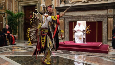  Delegation von Indigenen und Papst Franziskus im Vatikan (Archiv) / © Vatican Media/Romano Siciliani (KNA)