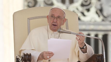 Papst Franziskus spricht bei seiner wöchentlichen Generalaudienz im Vatikan. / © Andrew Medichini (dpa)