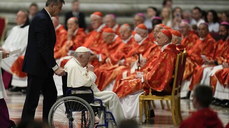 Papst Franziskus im Rollstuhl / © Alessandra Tarantino (dpa)