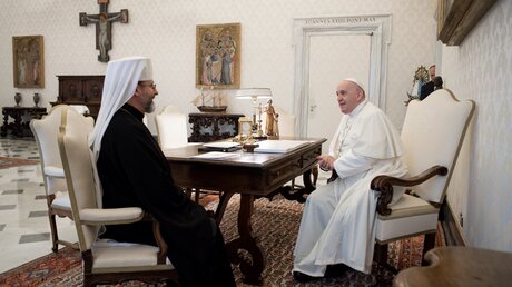 Swjatoslaw Schewtschuk und Papst Franziskus (Archiv) / © Vatican Media/Romano Siciliani (KNA)