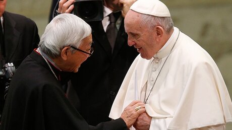 Joseph Zen Ze-kiun und Papst Franziskus / © Paul Haring (KNA)